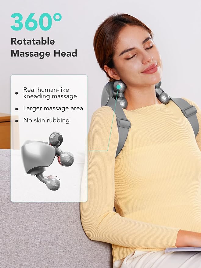SKG Neck Massager for Pain Relief Deep Tissue Shiatsu Neck and Shoulder Cordless Massger with Heat Christmas Gifts for Men and Women Dad Mom Grandpa H7 Ultra Grey