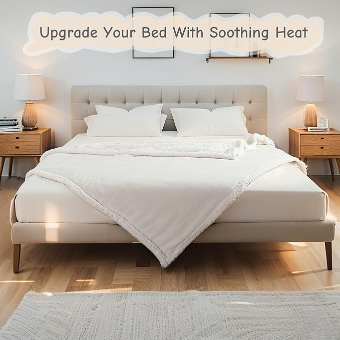 Electric Heated Blanket Full Size 72"x84", Soft Flannel with Overheat Protection, 6 Adjustable Heat Settings & 10-Hour Auto-Off Timer, Fast Heating for Winter Comfort, White
