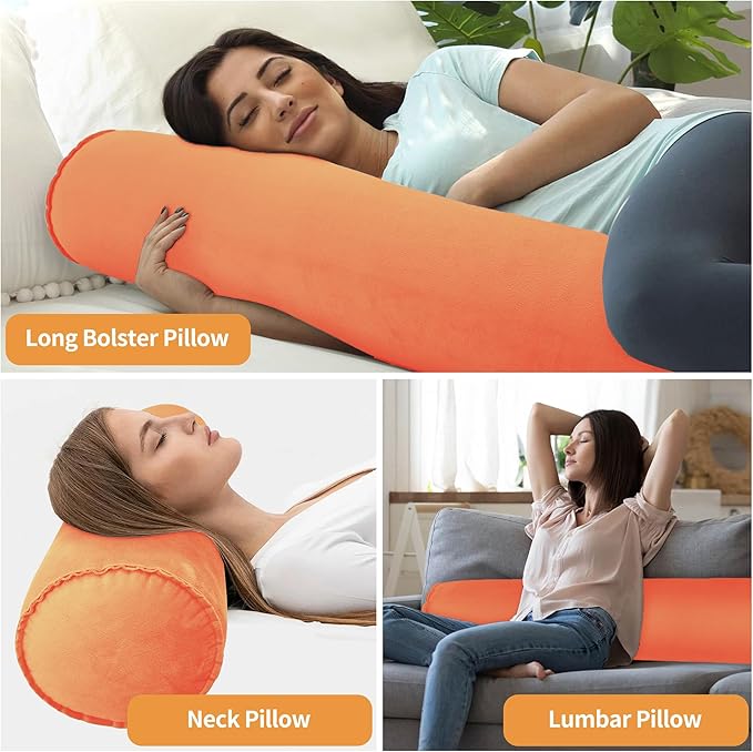 EULANT Inflatable Body Pillow for Adults,47inch Inflatable Travel Body Pillow for Sleep Long Hug Pillow Bolster Pillow for Sleeping,Back(Orange)