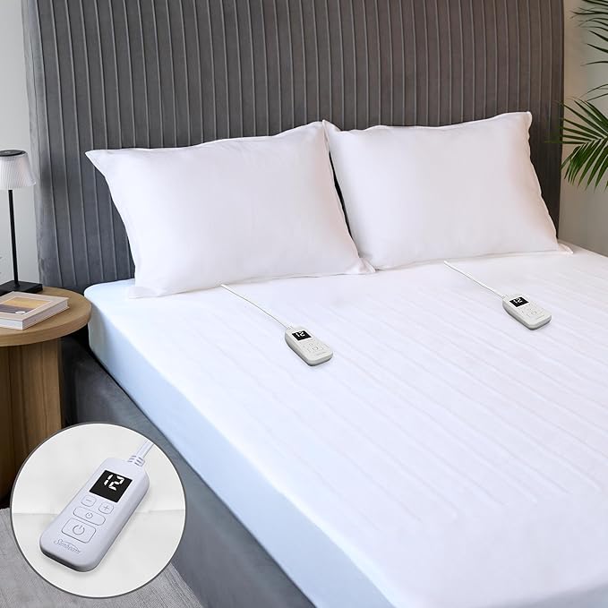 Sunbeam Electric Heated Mattress Pad King 80" x 76" 12 Heat Settings 12-Hour Auto Shut-Off Fast Heating Soft Cozy Fabric Deep Pocket Skirt Machine Washable