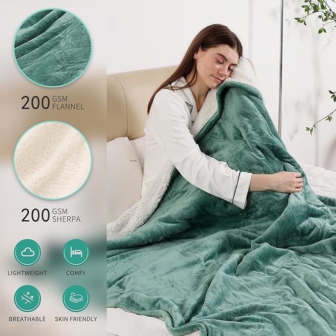 ESTINGO Electric Blanket Queen, Dual Control Heated Electric Blanket Queen Size, Machine Washable Plush Heated Blanket with Timer 5 Heating Levels &10 Hours Auto Off, 84" x 90", Forest Green