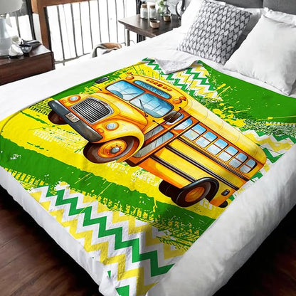 Blanket for Boys, School Bus Throw Blanket Gifts for Kids Teens, 50"x60" Cool Flannel Blankets Gift for Son Cars Lovers Lightweight Throws for Couch Sofa Bed Decor