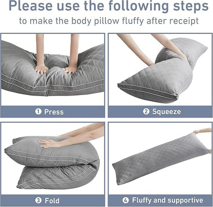 Leeden Body Pillow Insert - Full Body Pillow for Adults - Large Long Bed Pillow for Side Sleeper - Firm Breathable Support - 20 x 54 Inch - Grey