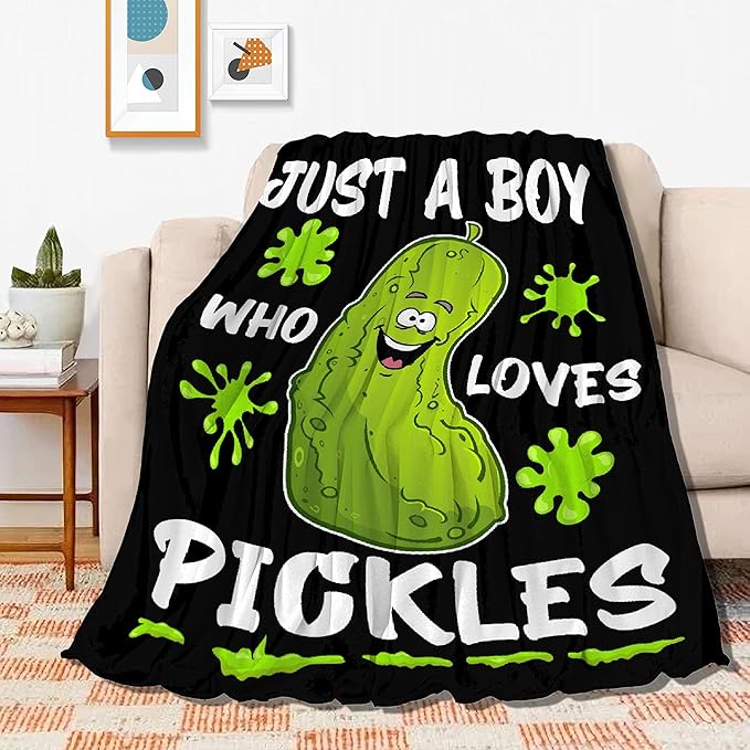 Just A Boy Who Loves Pickles Blanket Soft Blankets and Throws Flannel Cozy Lightweight Quilt Gift Perfect for Bed Sofa Couch-120 x90 Extra Large for Family
