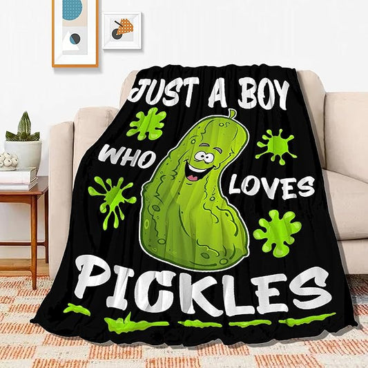 Just A Boy Who Loves Pickles Blanket Soft Blankets and Throws Flannel Cozy Lightweight Quilt Gift Perfect for Bed Sofa Couch-120 x90 Extra Large for Family