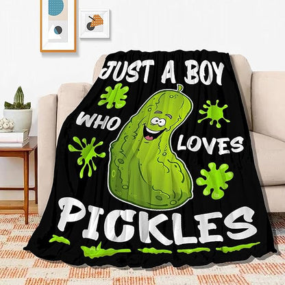 Just A Boy Who Loves Pickles Blanket Soft Blankets and Throws Flannel Cozy Lightweight Quilt Gift Perfect for Bed Sofa Couch-40 x30 Extra Small for Pets