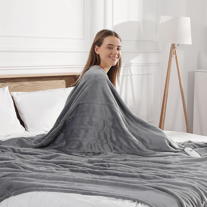 Heated Blanket Queen Size Electric Blanket 84''X90'' - Soft Plush Premium Flannel with Dual Controllers, 5 Heating Level & 10 Hour Auto Off, ETL & FCC Certified, Warm Gifts for Grandma, Grey