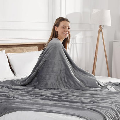 Electric Blanket Heated Blanket Full Size with 5 Heat Levels & 10 Hrs Timer, Premium Cozy Double Flannel Heating Blanket, Fast Heating & Overheating Protection, Grandma Birthday Gifts(Subtle Grey)