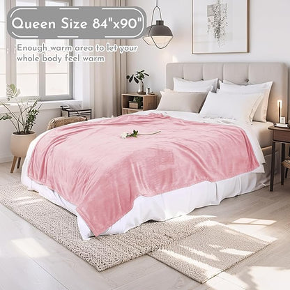 Electric Heated Blanket 84"x90" Queen Size Flannel Heated Blanket, Cozy & Warm for All Night, 4 Heat Settings & 10 Hours Auto Off, Machine Washable-Light Pink