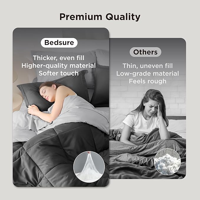 Bedsure Charcoal Grey Queen Comforter Set - 7 Pieces Reversible Bedding, Queen Size Bed Set for All Seasons, Bed in a Bag with Down Alternative Comforter, Sheets, Pillowcases & Shams