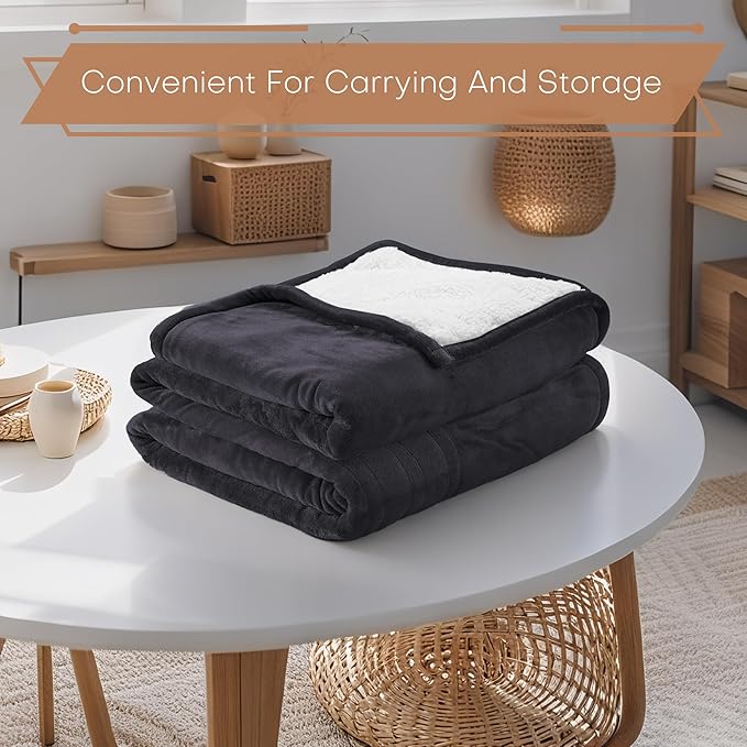 Electric Heated Blanket 72"x84" Full Size - Flannel & Sherpa Fabric Dual-Sided, 6 Heat Settings & 1-10 Hours Auto Off, Soft & Cozy Warming Throw for Home, Office, or Bed, Machine Washable, Iron Gray