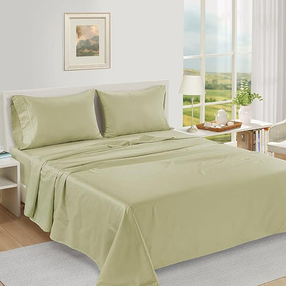 LANE LINEN Ultra Soft California King Sheets Set,100% Egyptian Cotton Mercerized Fully Elasticized with French Seam on Fitted Hotel Like Thick Luxury Bed Sheets - Sea Foam