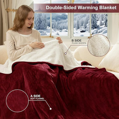 King Size Heated Blanket for Bed - 100" X 90" Dual Control Electric Blanket King with 5 Heat Levels, 10H Auto Off, Overheat Protection, Washable Flannel Sherpa Heating Blankets, Red