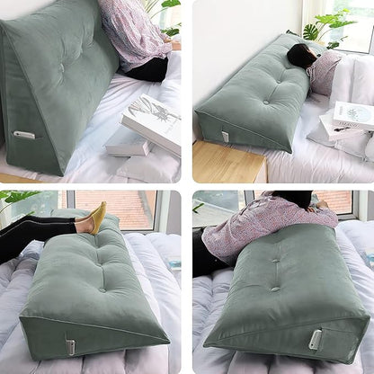 WOWMAX Triangular Headboard Pillow Bed Wedge Pillow for Headboard Large Bolster Pillow for Bed Wedge Pillow Headboard Daybed Pillows, Velvet(100% Cotton), Gray, California King