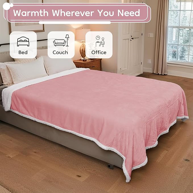 Electric Heated Blanket Twin Size - 62"x84", Soft Flannel Heating Blanket, 10 Heating Levels, 1-12 H Auto Shut Off, Breathable Warm and Washable for Bed, Light Pink