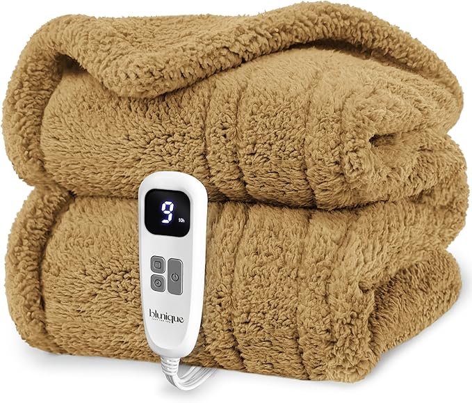 Heated Blanket Electric Blanket Full - Fast Heating Blanket Throw Double Sided Sherpa Ultra Soft Cozy with 10 Heating Levels & 2-10 Hours Auto Off, Mashine Washable, 72 x 84 Inches, Camel