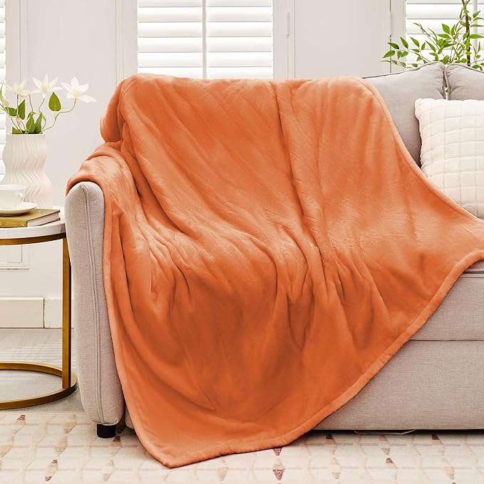 Heated Throw Blanket 50"×60" - Premium Cosy Soft Electric Blanket with 6 Heating Levels,Fast Heating Flannel Sherpa Blanket for Bed & Couch - Auto Shut Off/Machine Washable (Orange)