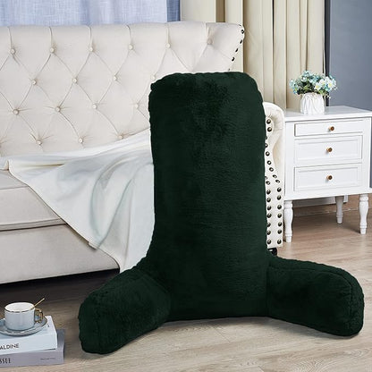 Home Soft Things Fox Faux Fur Bedrest Reading Pillow with DIY Filling, Need Assembly, Backrest Armrest Pillow Chair Back Support for Sitting up in Bed, Pirate Black, 28" x 30" x 17"