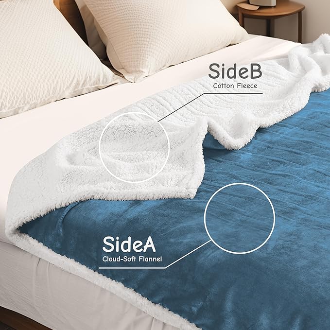 Electric Heated Blanket Queen Size 84"x90", Soft Flannel with Dual Controllers & Overheat Protection, 6 Adjustable Heat Settings & 10-Hour Auto-Off Timer, Fast Heating for Winter Comfort, Blue