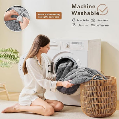 Heated Electric Blanket- Electric Throw Blanket 84"x90" for Bed- Heated Blanket with 5 Heating Levels& 4 Hours Auto Off for Couch Home Office - Soft Faux Fur Heating Blanket for Full Body(Grey)