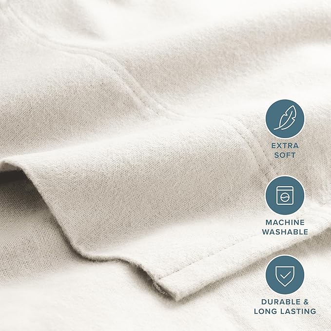 Bare Home Flannel Sheet Set 100% Cotton, Velvety Soft Heavyweight - Double Brushed Flannel - Deep Pocket (Split King, Cream)