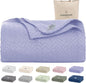 Cloud Scape Linen 100% Cotton Blanket Queen Size - Heavy and Soft, Season, Winter Cozy Blanket, Herringbone Weave, Best Gift for Women, fits Full Size Bed, 92x92, Lavender Blue