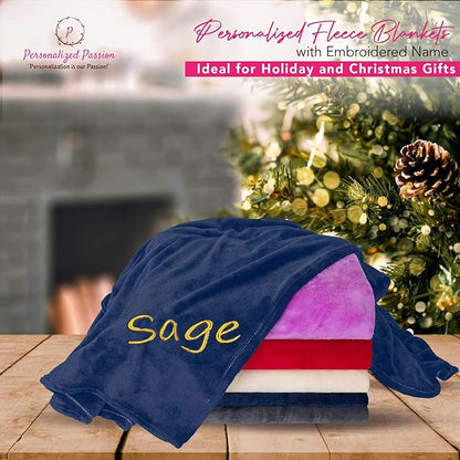 Personalized Blankets for Adults - Custom Blanket with Embroidered Name or Monogram - Soft Fleece Throw Cover for Bed & Couch - Navy (60"x80")