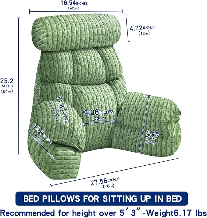 FXXUDVNIIN Back Pillow for Bed Sitting up – with 9.4" Armrests Bed Pillow for Sitting up,Inch Arms for Support, Ideal for Reading, Watching TV, Gaming, and Relaxing