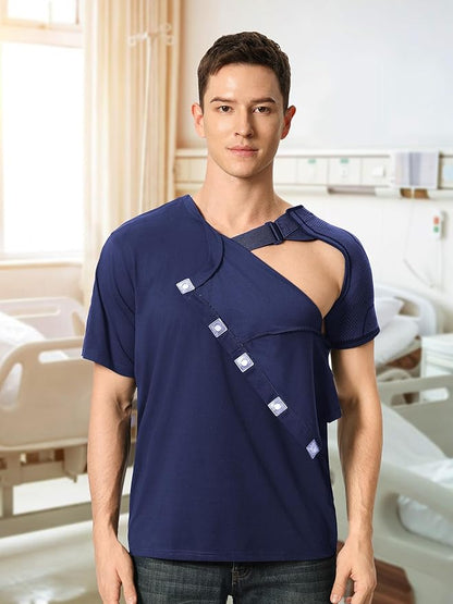 Magnetic Buttons Post Shoulder Surgery Recovery Shirt for Men V-Neck Tear Away Adaptive Chemo Port Clothing for Women