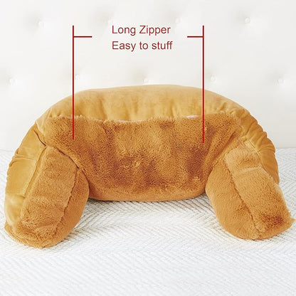 Faux Fur Assembly Need DIY Extra Large Backrest Reading Bed Rest Pillow with Arms and Pockets for Sitting in Bed Couch Sofa, Removable Cover and Filling Seprated, 28" x 30" x17", Burnt Orange