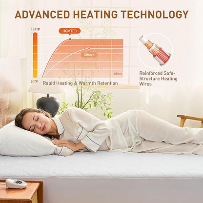 Heated Mattress Pad King Size with Dual Zone Control, 12 Heat Settings, 1-12H Timer, Preheat & Memory Function, Machine Washable Electric Bed Warmer, ETL & FCC Certified
