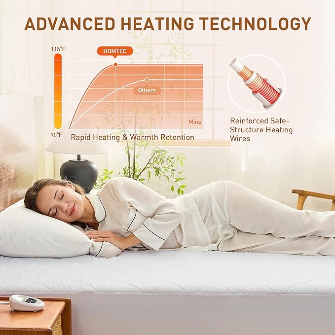 Heated Mattress Pad Twin Size, 12 Heating Levels, 1-12 Hour Auto Shut Off, Preheat & Memory Function, Machine Washable Electric Mattress Pad Cover, ETL & FCC Certified
