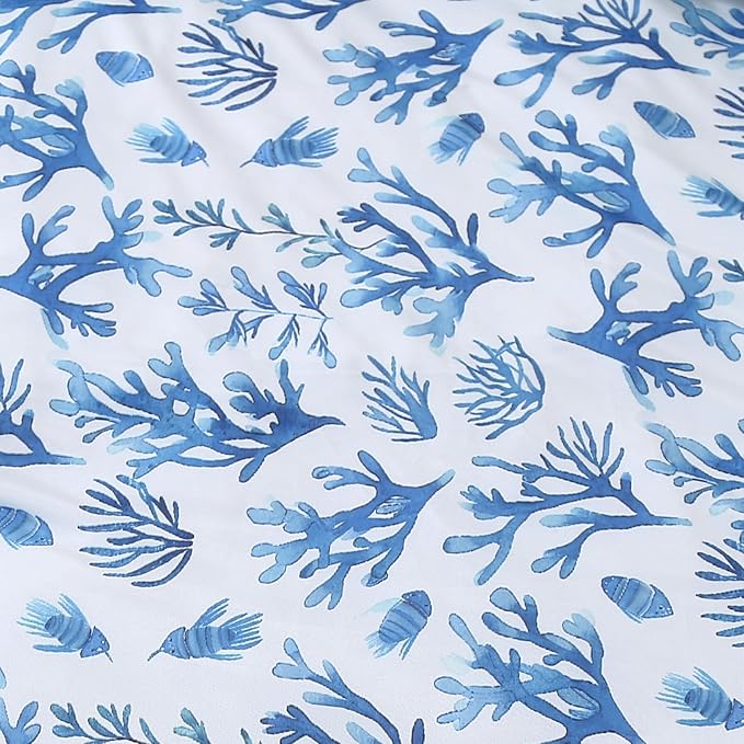 SDIII Blue Ocean Comforter Set Queen 3 Pieces, Silky Breathable Microfiber and Spandex, Ocean Themed Bedding Set Queen for Boys Girls Kids and Teens