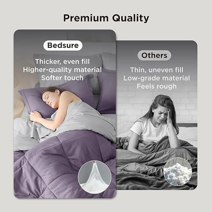 Bedsure Full Size Comforter Set - 7 Pieces Reversible Grayish Purple Bedding, Full Size Bed Set for All Seasons, Bed in a Bag with Down Alternative Comforter, Sheets, Pillowcases & Shams