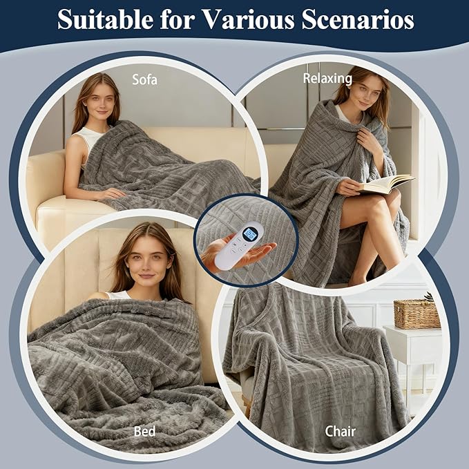 Heated Blanket Electric Full Blankey, 72"x84" Heating Blanket Waffle with 12 Heat Levels, Fast Heating Blanket with 1-12 Timer, Overheat Protection with ETL & FCC for Bed Home (Light Gray
