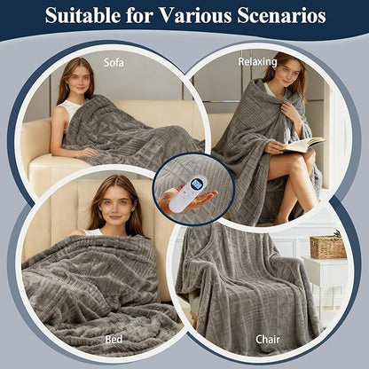 Heated Blanket Electric Full Blankey, 72"x84" Heating Blanket Waffle with 12 Heat Levels, Fast Heating Blanket with 1-12 Timer, Overheat Protection with ETL & FCC for Bed Home (Light Gray