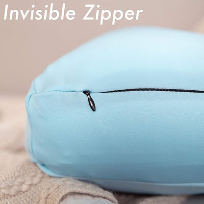 PILLOWY Premium Microbead Bed Pillow, Medium Extra Fluffy But Supportive - Ultra Comfortable Sleep with Silk Like Anti Aging Cover 85% Spandex/ 15% Nylon Breathable, Cooling Sweet Baby Blue
