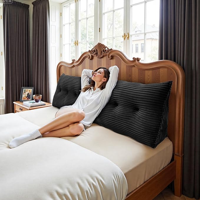 Headboard Wedge Pillow, Large Triangular Reading Pillow for Bed, Backrest Support Bolster for Sitting Up, Long Bed Rest Pillow with Removable Cover