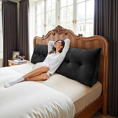 Headboard Wedge Pillow, Large Triangular Reading Pillow for Bed, Backrest Support Bolster for Sitting Up, Long Bed Rest Pillow with Removable Cover