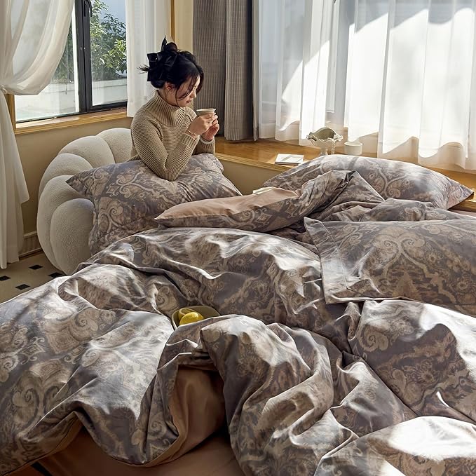 AOJIM Romantic Style Unique Pattern Duvet Cover Set for Kids Adults, Pure Cotton Soft Comforter Cover Set 3pcs, 1 Multicolored AB Version Quilt Cover Queen Size and 2 Matching Pillowcases, No Quilt