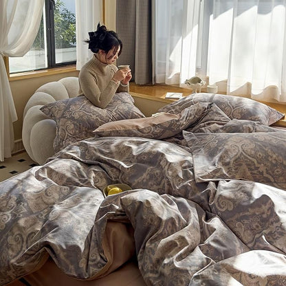 AOJIM Romantic Style Unique Pattern Duvet Cover Set for Kids Adults, Pure Cotton Soft Comforter Cover Set 3pcs, 1 Multicolored AB Version Quilt Cover Queen Size and 2 Matching Pillowcases, No Quilt