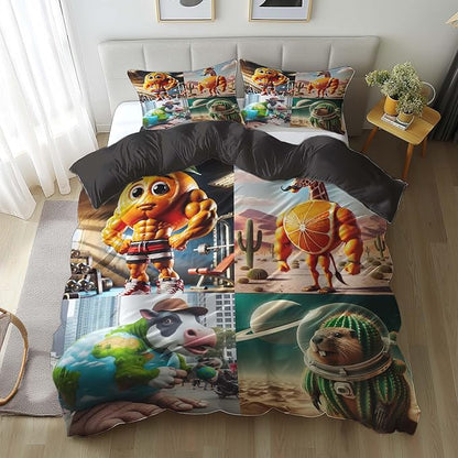 Italian Brainrot Bedding Duvet Cover Set,Funny Fusion AnimalsTwin Full Queen King Comforter Cover Bedding Set for Kids Boys Bed Decor Gifts ﻿ (Color 14,King (104" x 90"))