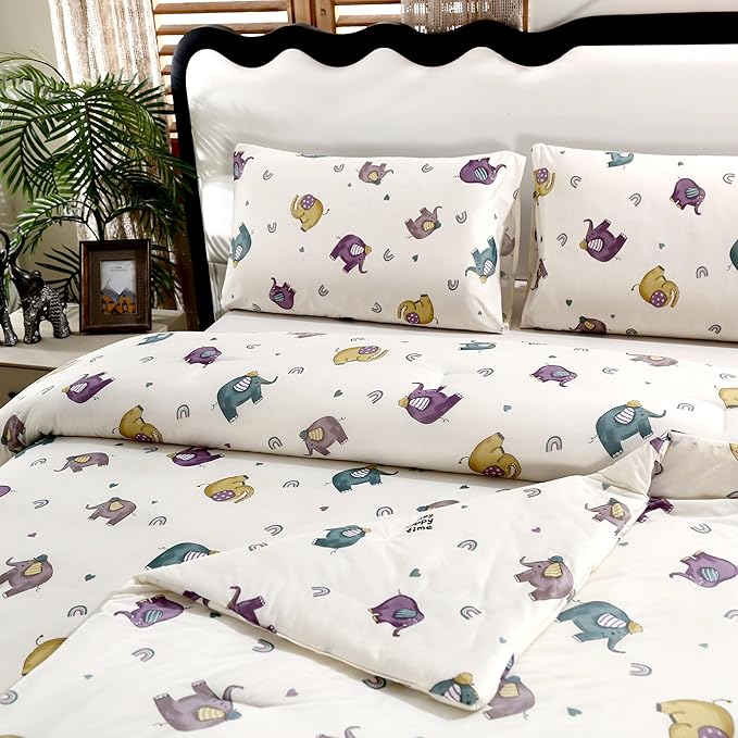 SDIII Cute Elephant Comforter Set Full 3 Pieces, Silky Breathable Microfiber and Spandex, Full Size Elephant Bedding Set for Boys Girls Kids Teens