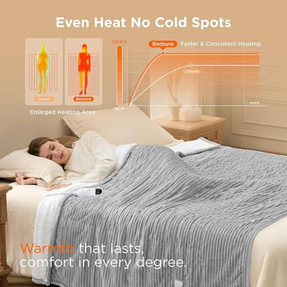 Bedsure GentleSoft Electric Blanket Twin - Soft Ribbed Flannel Heated Blanket, Heating with 10 Time Settings, 6 Heat Settings, and 8 hrs Timer Auto Shut Off, Gifts for Grandma (62"x84", Light Grey)