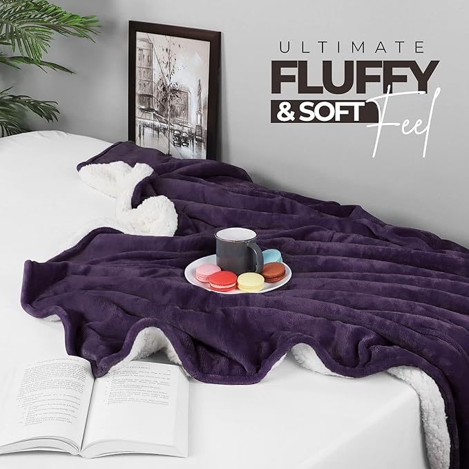 Utopia Bedding Sherpa Blanket Throw Size (Plum, 50x60 Inches) - Soft Lightweight Plush Fleece Reversible Blanket for Bed, Sofa, Couch, Camping and Travel