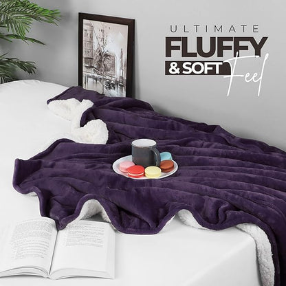 Utopia Bedding Sherpa Blanket Throw Size (Plum, 50x60 Inches) - Soft Lightweight Plush Fleece Reversible Blanket for Bed, Sofa, Couch, Camping and Travel
