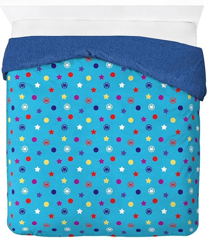 Jay Franco Kids Duvet Cover Set – 3 Piece Super Soft Bedding with Sham Pillowcase, Cover ONLY Comforter Not Included, Blue - Spidey & Friends, Queen