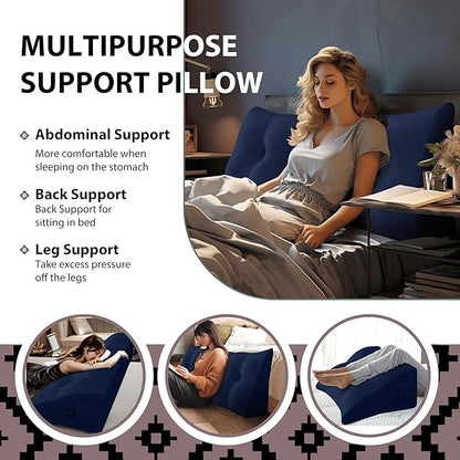 10 lbs Thickened Wedge Pillow Headboard Body Positioner Bed Wedge Pillow Backrest Support Triangular Headboard Pillow for Sleeping with Side Pocket Velvet Positioning Support Velvet Blue Full