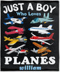 Custom Airplane Blanket for Boys Kids Child Toddler Just A Boy Who Loves Planes Blanket Warm Plush Fleece Planes Throw for Bed Sofa Office Decor Custom Airplane Gifts Ideas 90"x120"-XL