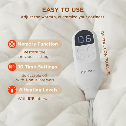Bedsure Electric Blanket Full Size - Heated Weighted Blanket Full with 6 Heat Settings, Fasting with 10 Time Settings & 8 Hours Auto-Off (72x84 inches, Ivory)